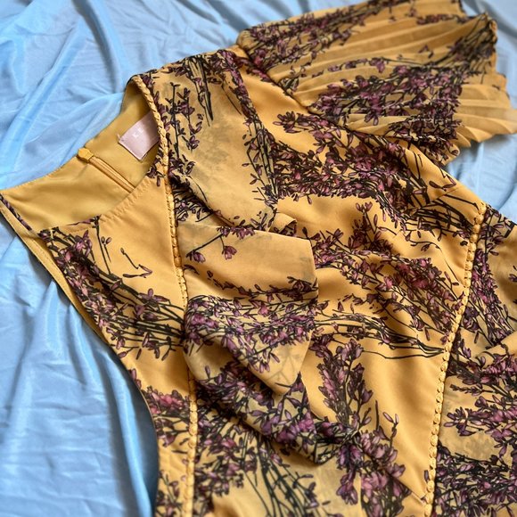 Floral / Wildflower One Shoulder Yellow and Pink Asymmetrical Dress -  XS - Picture 5 of 9